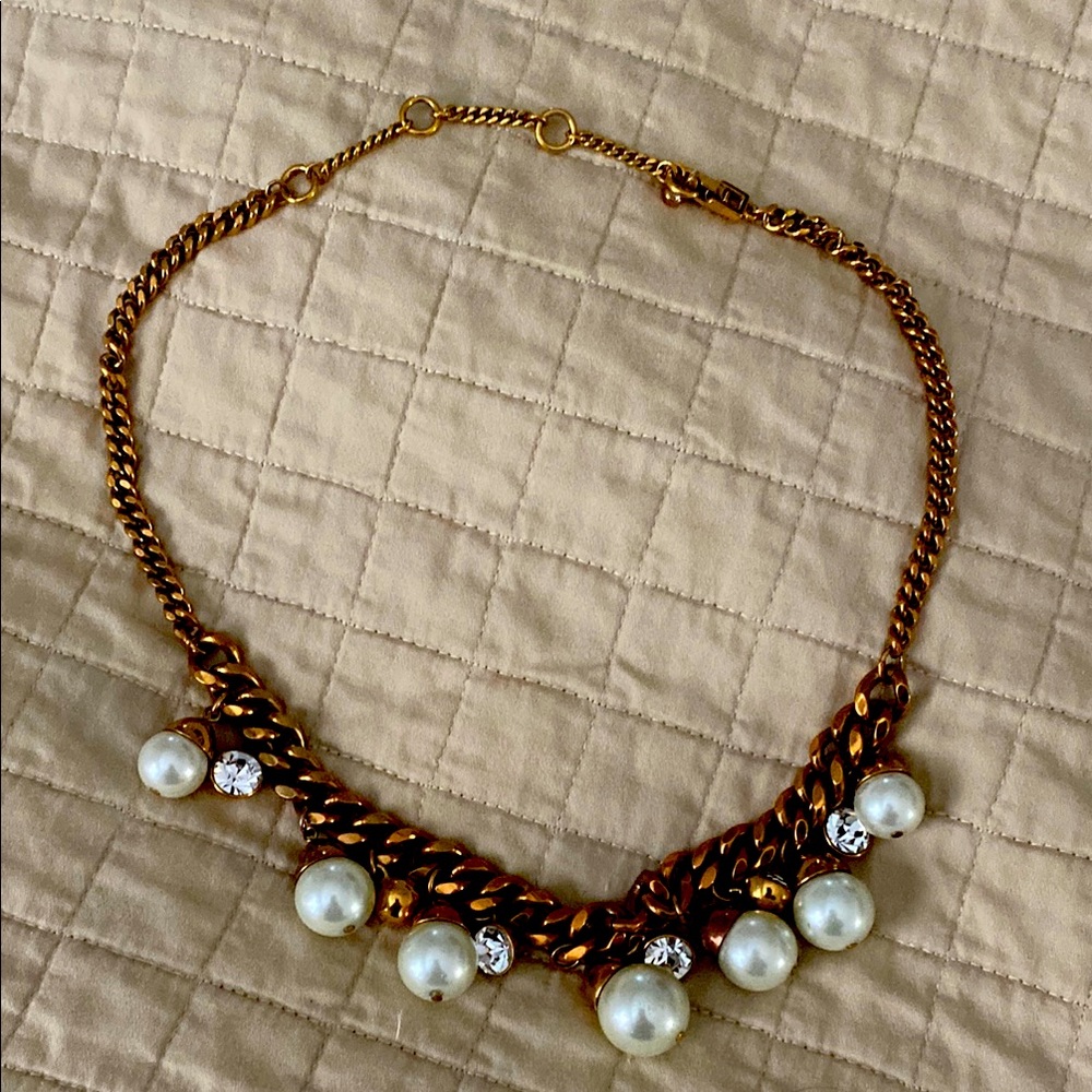 Givenchy Gold Pearl and Crystal Chain Necklace